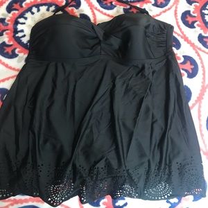 Bandeau style tankini with lace detail